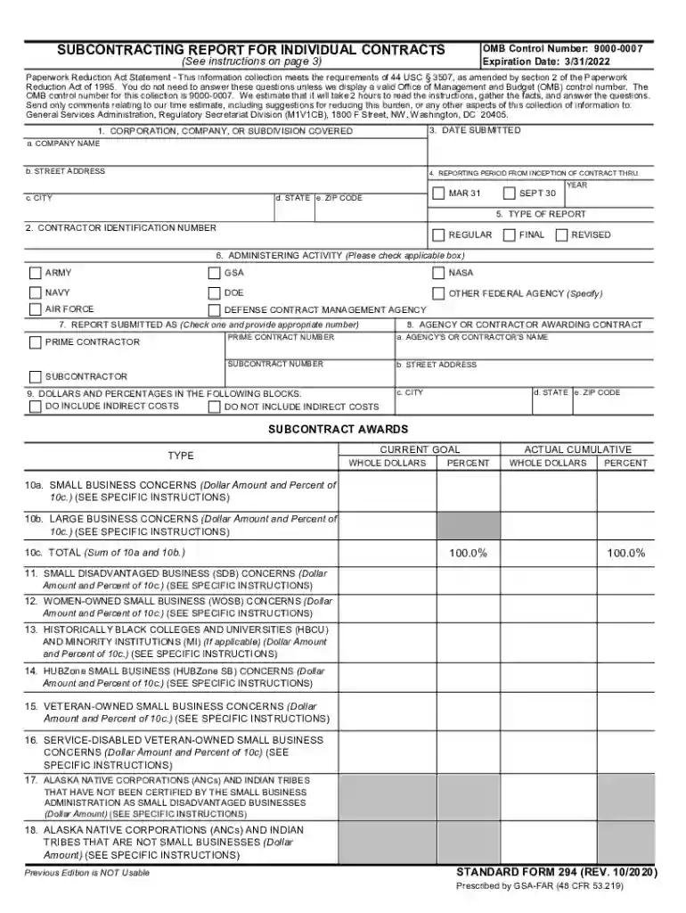sf 294 form Preview on Page 1