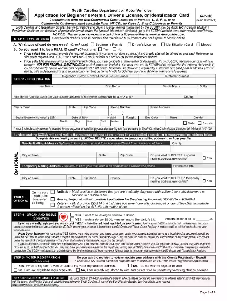 scdmv form 447 nc Preview on Page 1