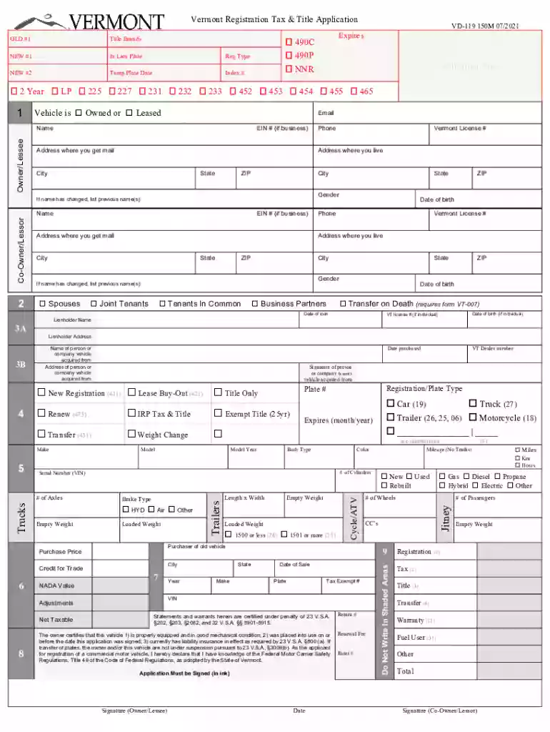 vermont title application pdf Preview on Page 1