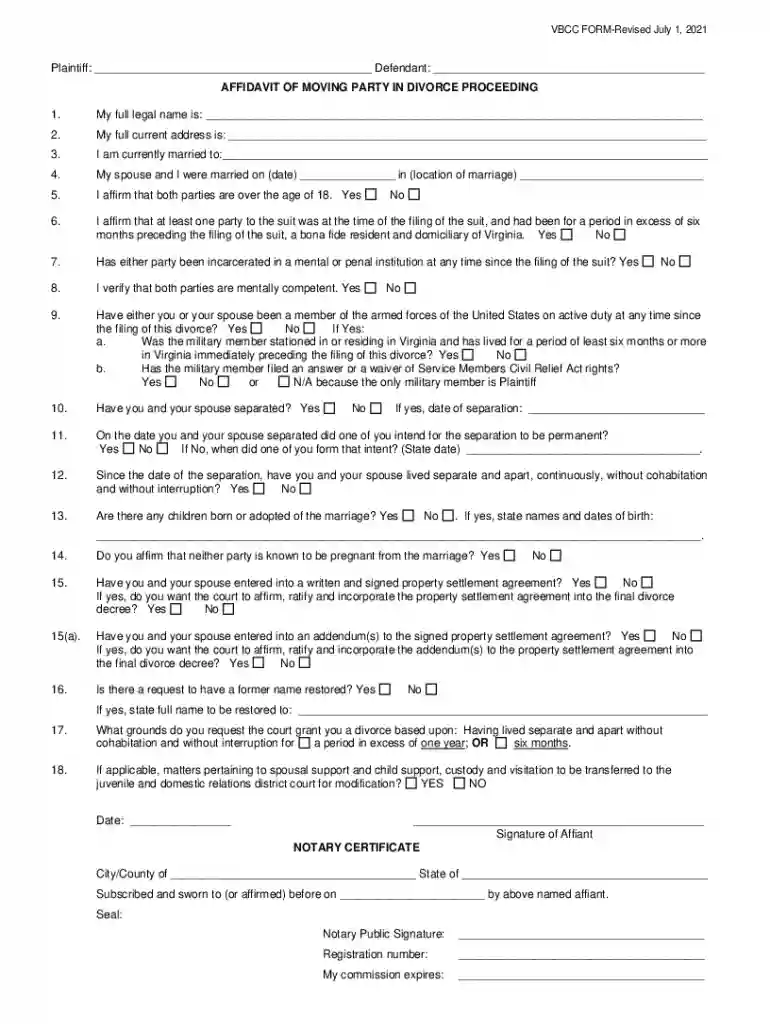 affidavit of plaintiff uncontested divorce Preview on Page 1
