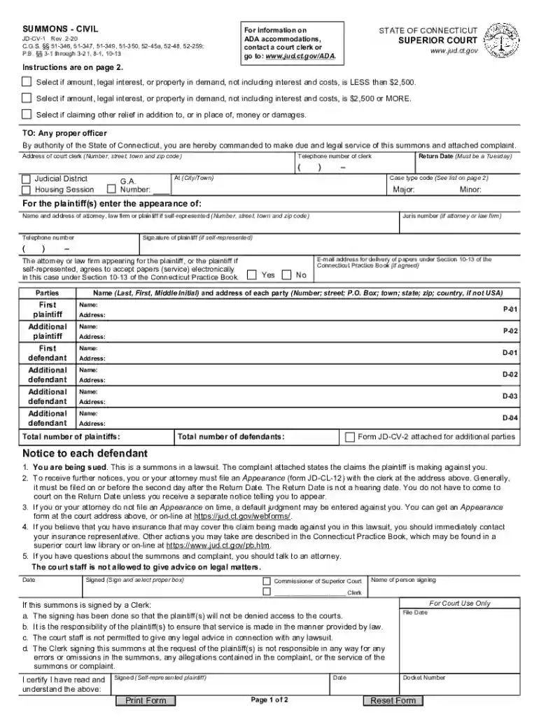 connecticut summons Preview on Page 1