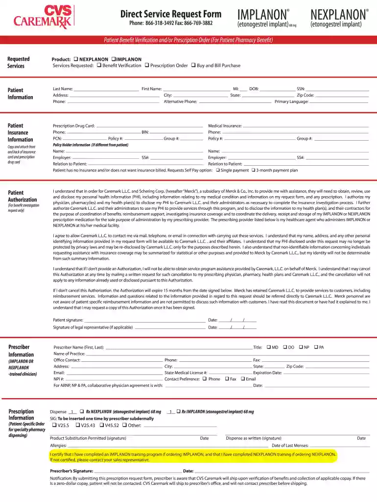nexplanon order form Preview on Page 1