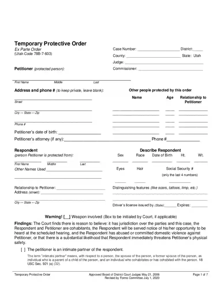restraining order form Preview on Page 1