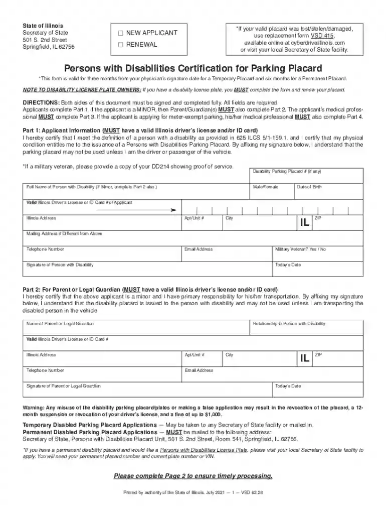illinois handicap application Preview on Page 1