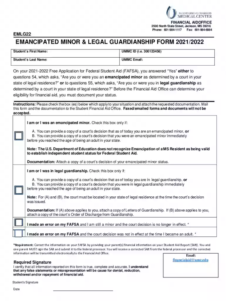Emancipated Minor and Legal Guardianship Form Preview on Page 1