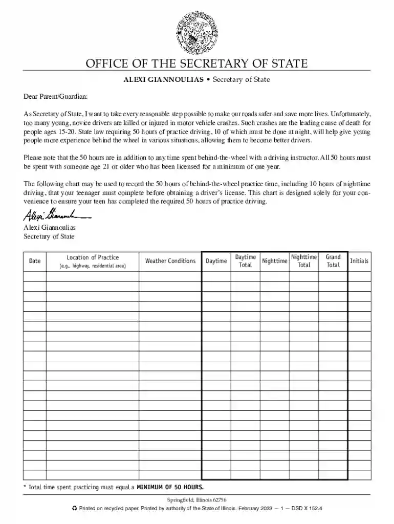 50 Hours Practice Driving Log Preview on Page 1