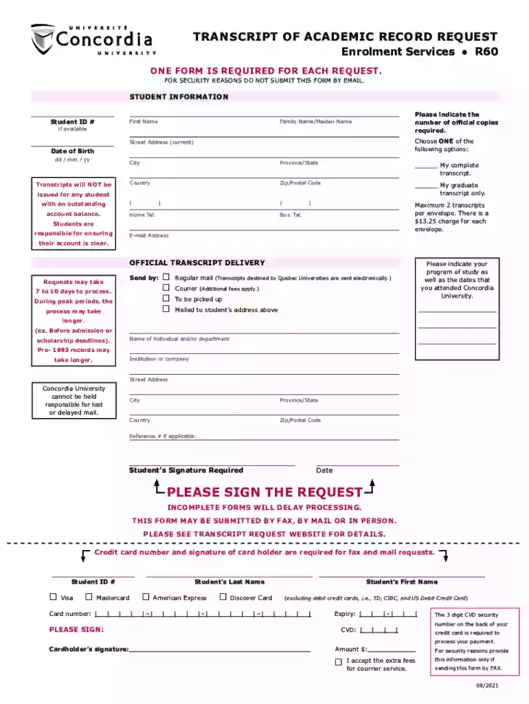 ca concordia r60 request record fillable Preview on Page 1