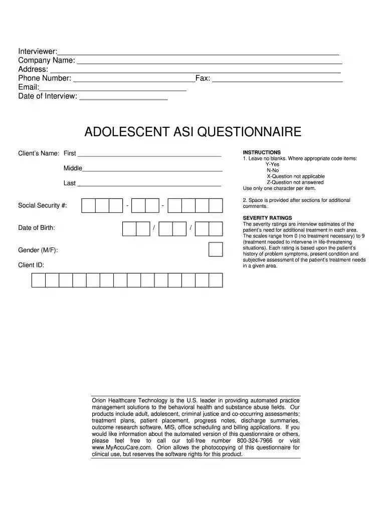 asi questionnaire Preview on Page 1