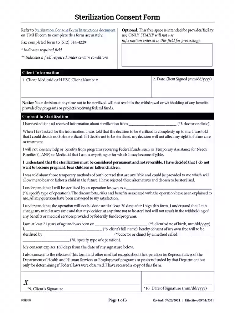 consent for sterilization form 2019 Preview on Page 1