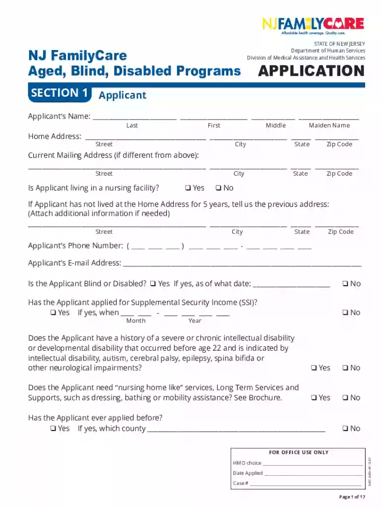 nj familycare abd application pdf Preview on Page 1
