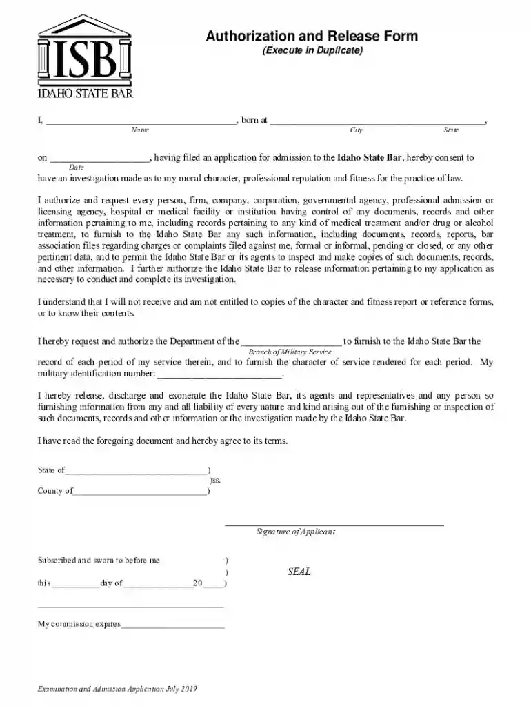 idaho authorization release Preview on Page 1