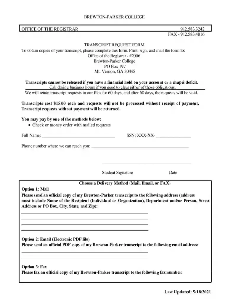 brewton parker college transcript Preview on Page 1
