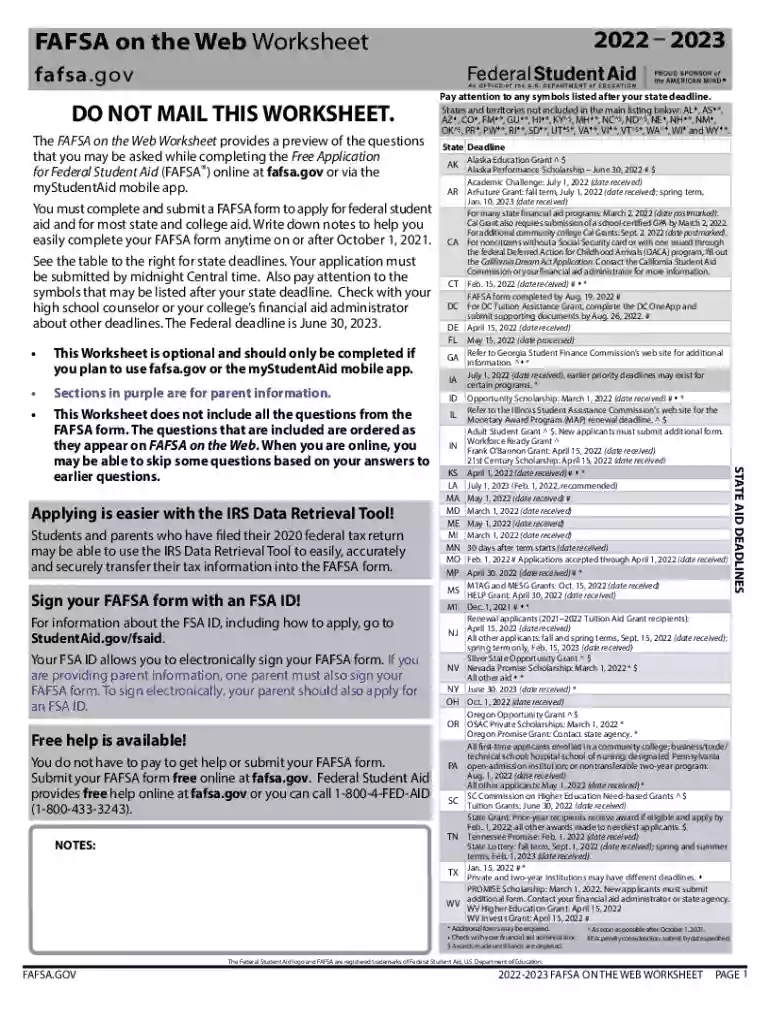 fafsa worksheet Preview on Page 1