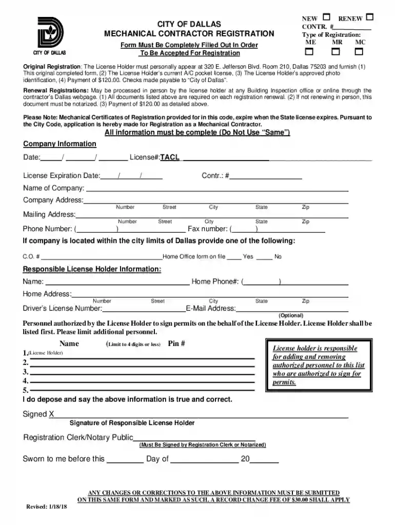 Fillable Online Mechanical Contractor Registration - City Preview on Page 1
