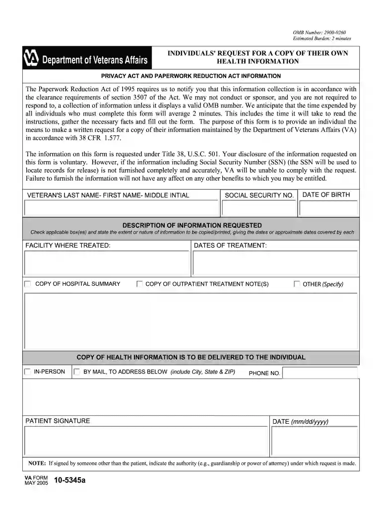 va form 10 5345a Preview on Page 1