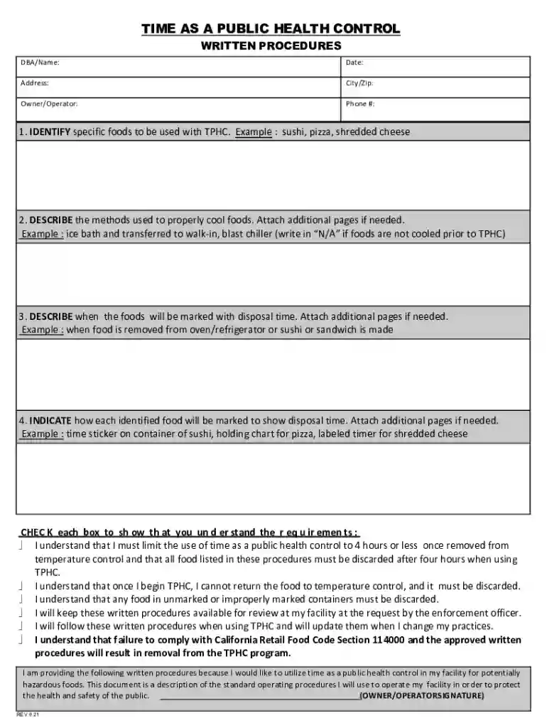 tphc written procedures Preview on Page 1