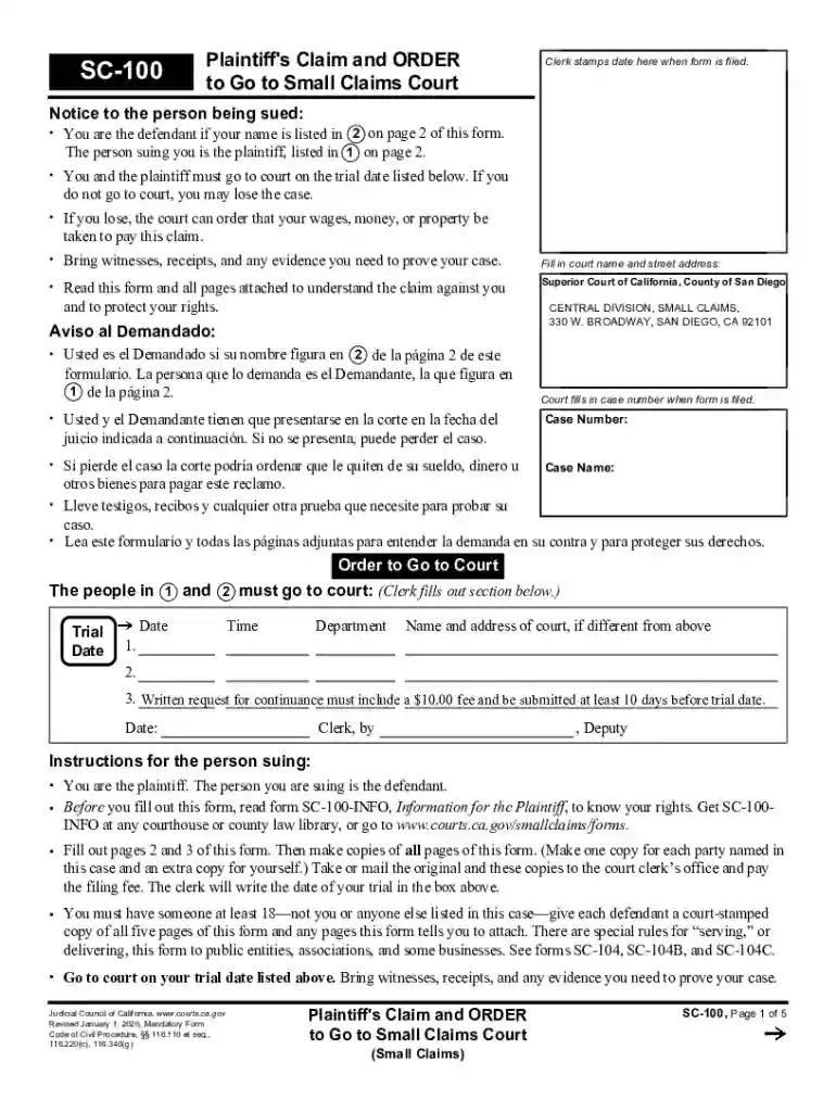 how to file a small claims case in san diego Preview on Page 1
