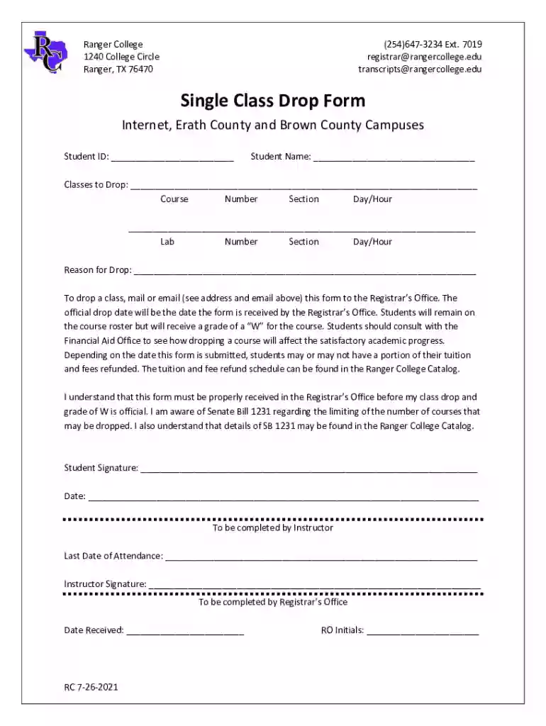 Ranger College Transcript - September 2021 Preview on Page 1