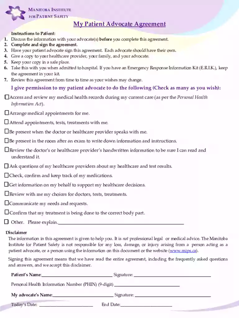 patient advocate agreement Preview on Page 1