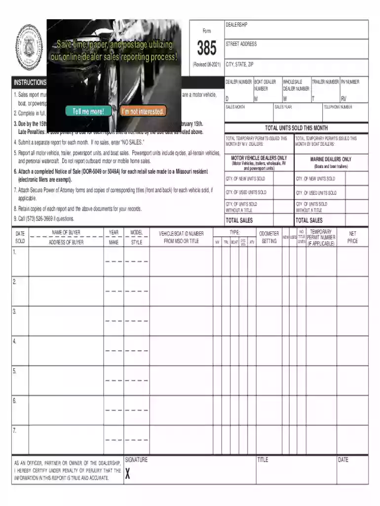 mo dealer monthly sales report online Preview on Page 1