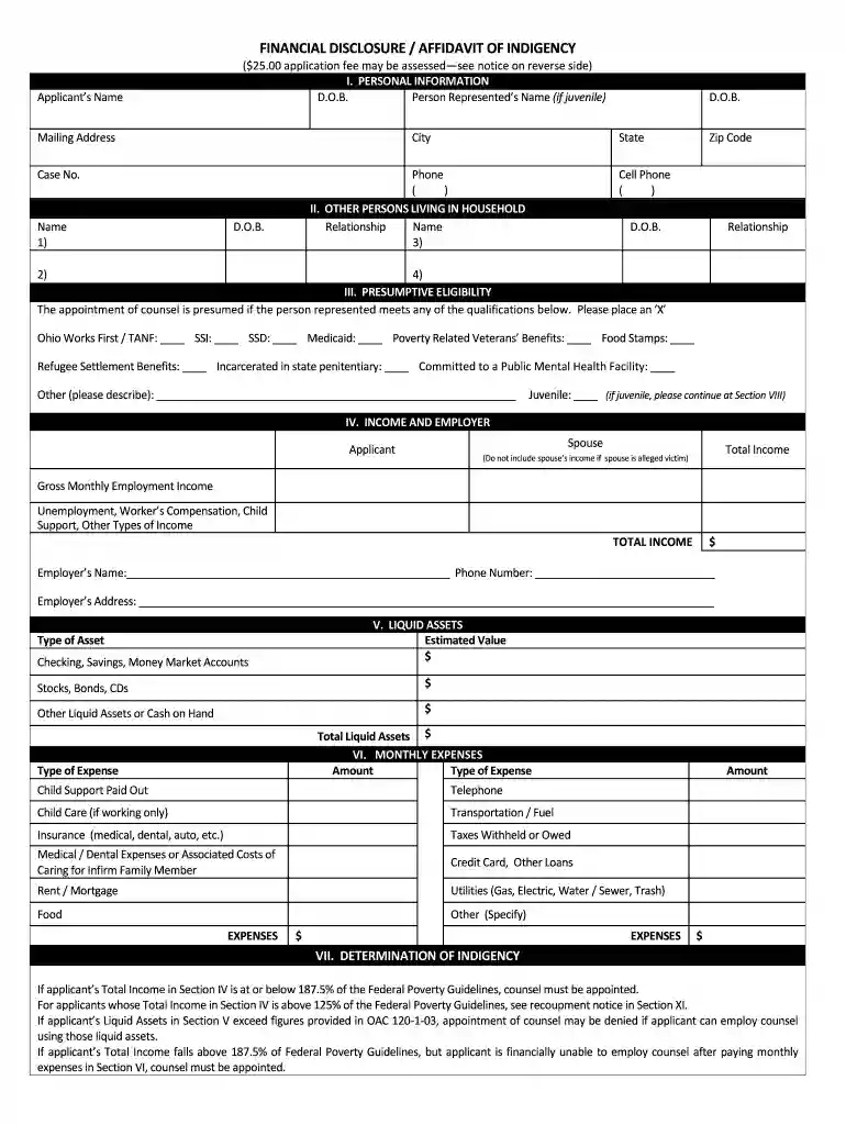 affidavit of indigency form florida Preview on Page 1