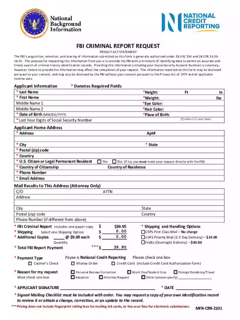 fbi criminal report request form Preview on Page 1