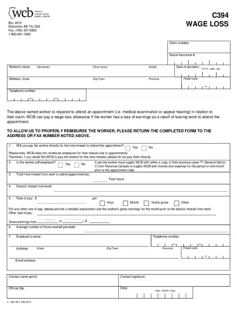 wage loss form Preview on Page 1