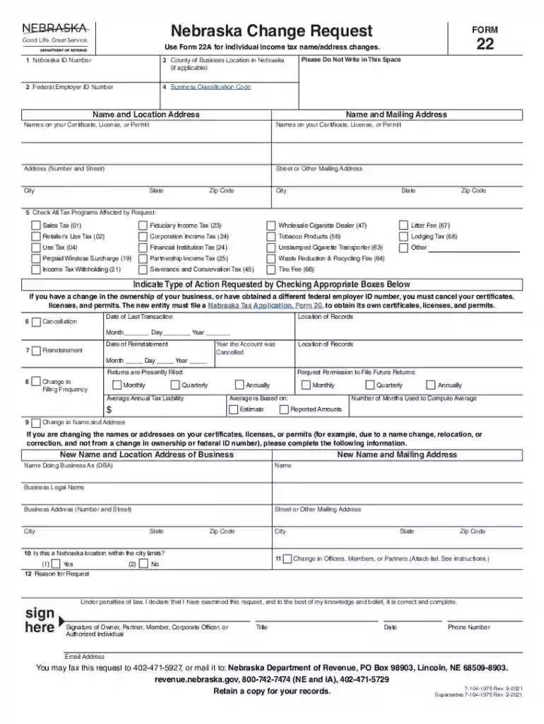 nebraska change request form 22 Preview on Page 1