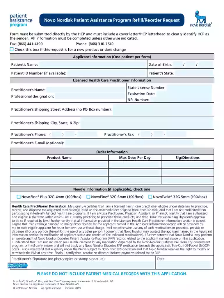 Novo Nordisk Patient Assistance Program Form Preview on Page 1