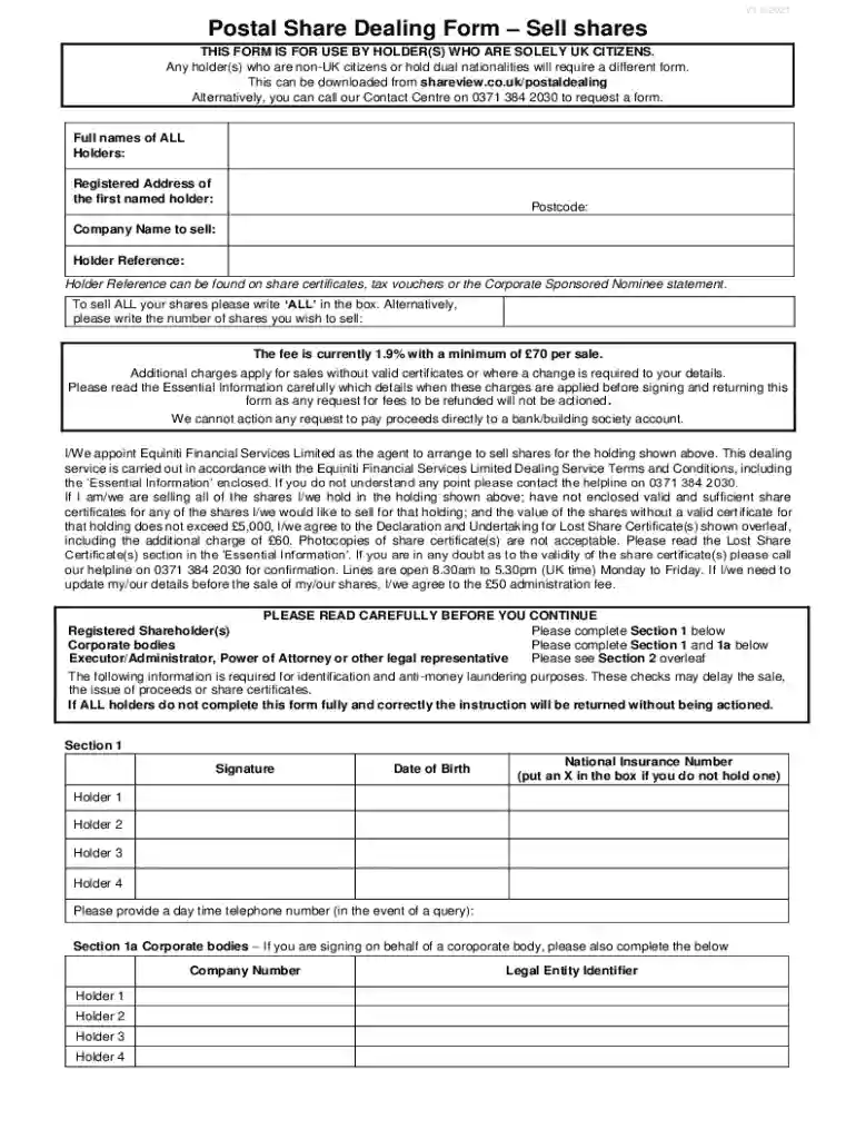 equiniti postal share dealing form Preview on Page 1