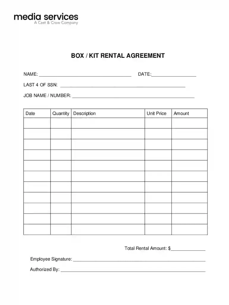 box kit rental agreement Preview on Page 1