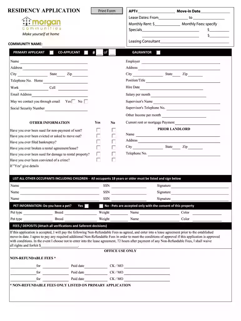 morgan properties application Preview on Page 1