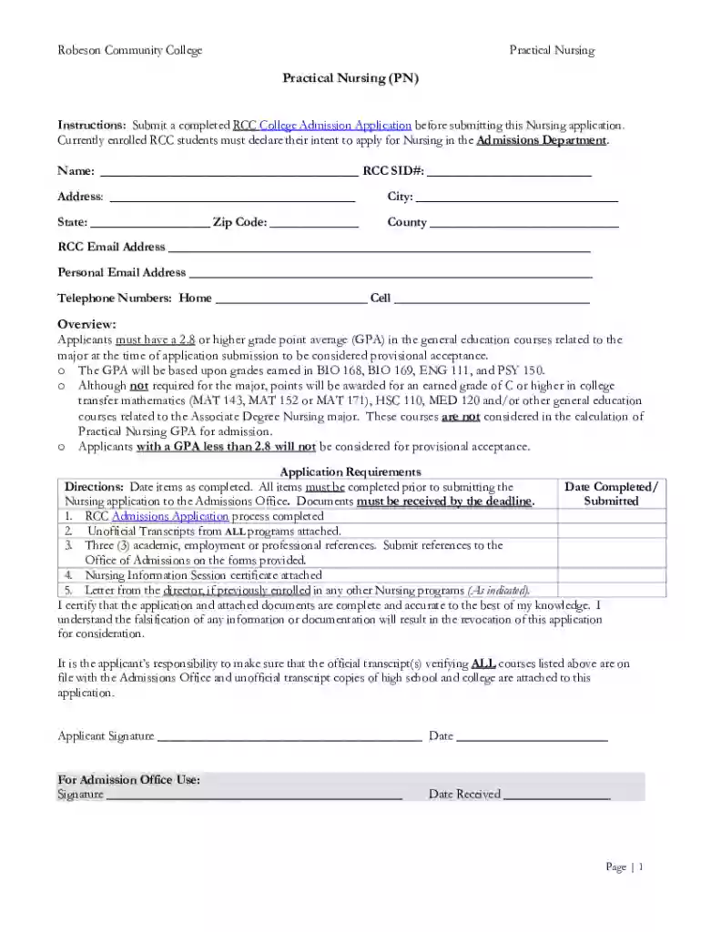 PRACTICAL NURSING (PN) CERTIFICATE PROGRAM - RCC Preview on Page 1