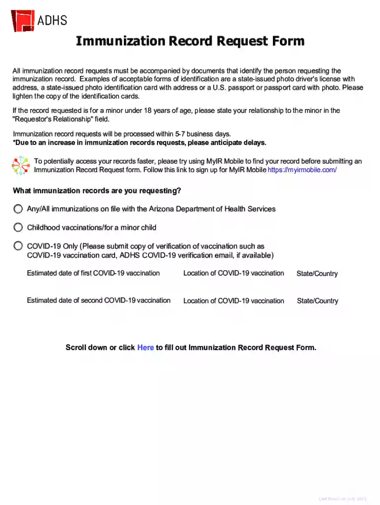 arizona immunization record form Preview on Page 1