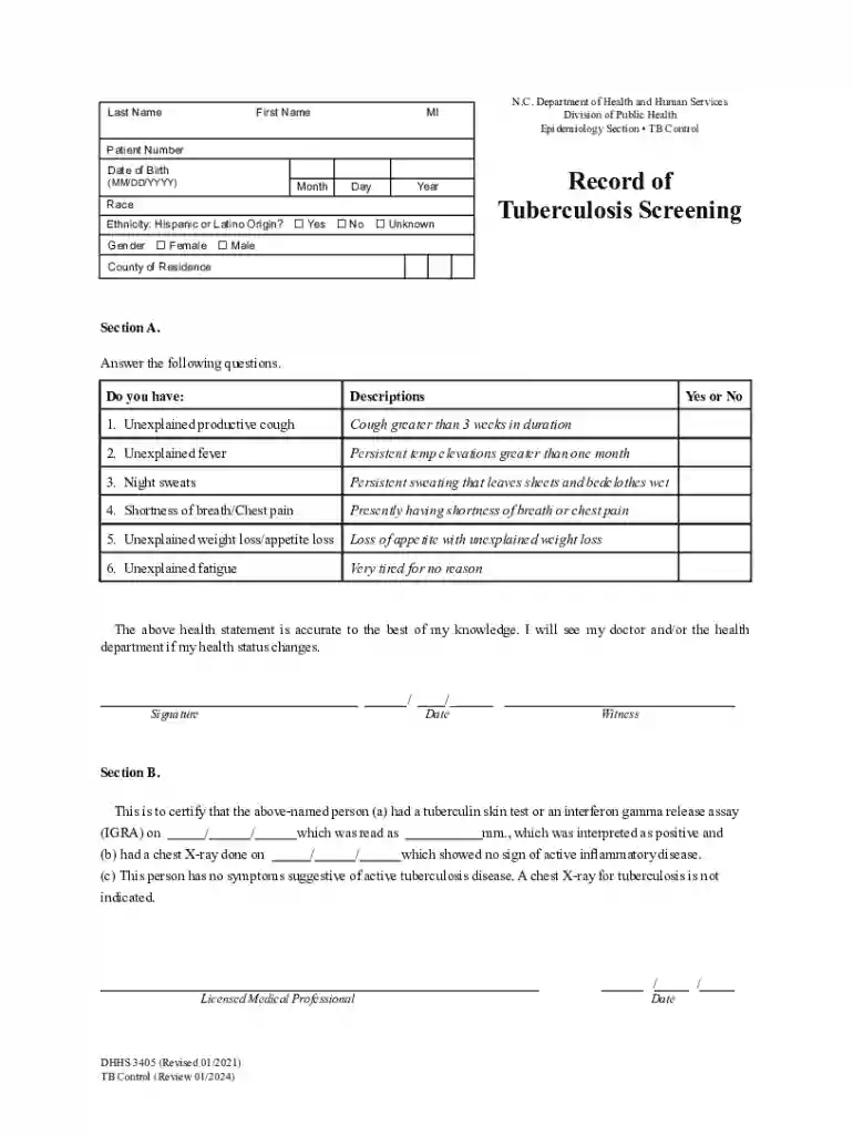 nc record tuberculosis screening dhhs Preview on Page 1