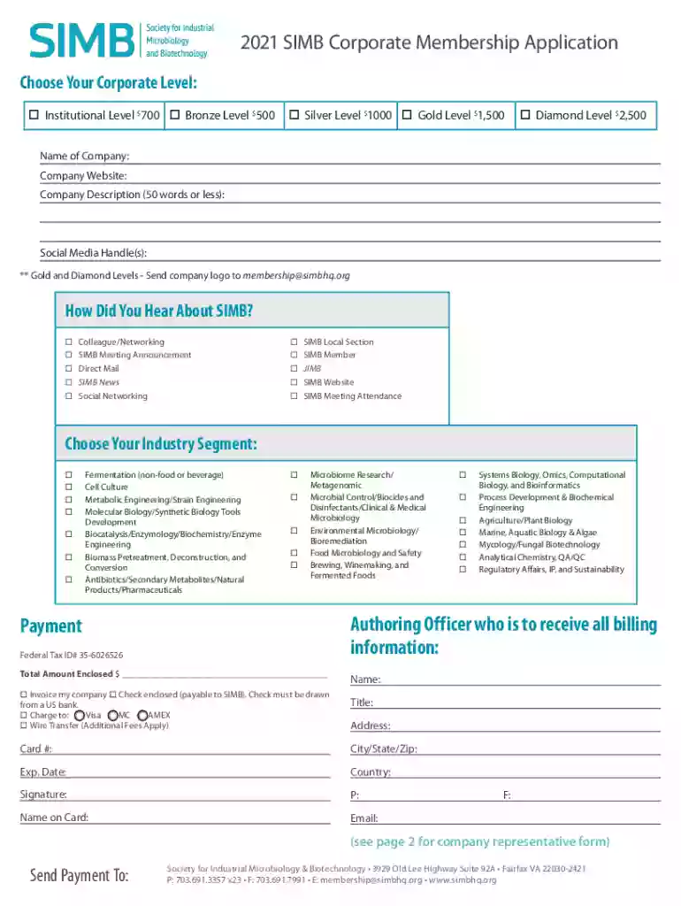 2021 SIMB Corporate Membership Application Payment Preview on Page 1