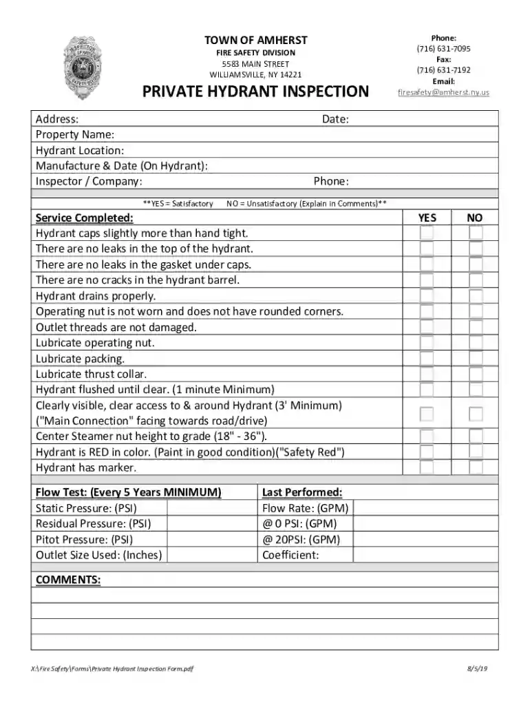 private hydrant inspection form Preview on Page 1