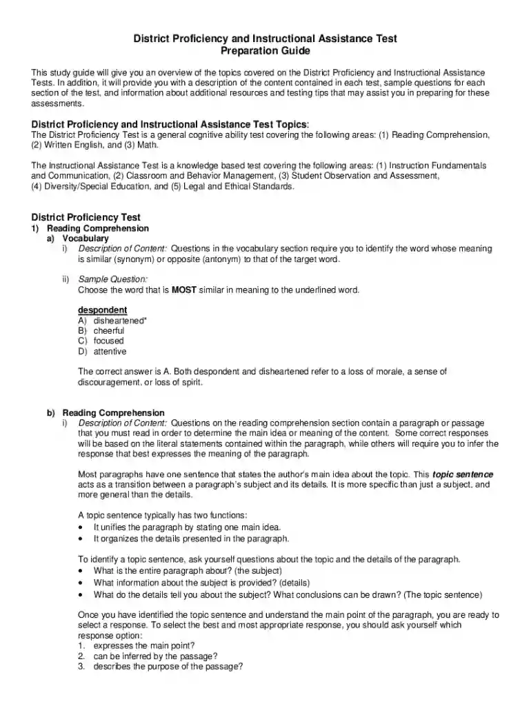 District Proficiency Test Preview on Page 1