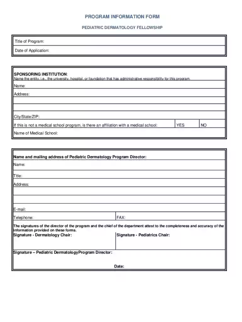 Application for Pediatric Dermatology Fellowship Training Preview on Page 1