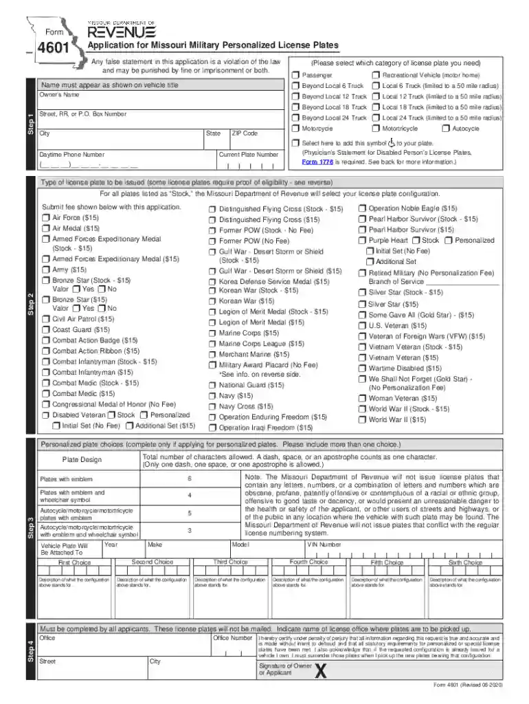 missouri form license plate Preview on Page 1