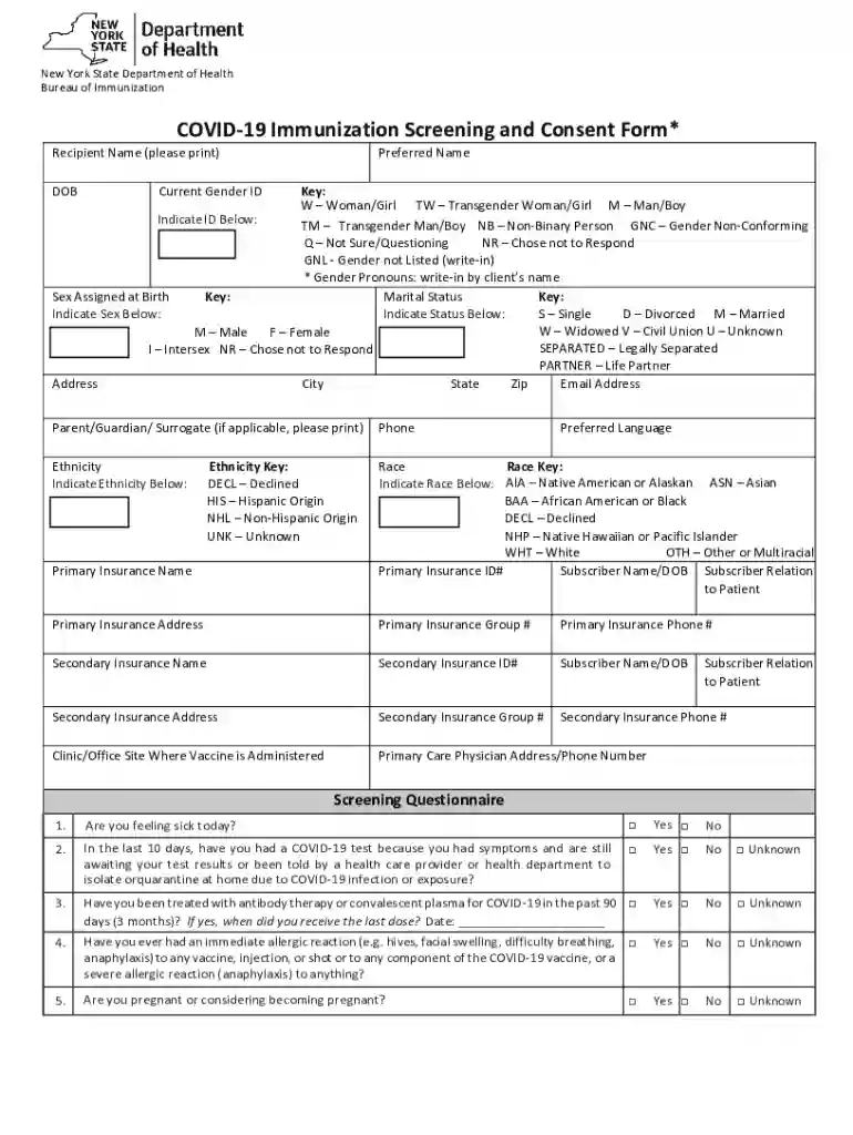 immunization screening and consent form Preview on Page 1