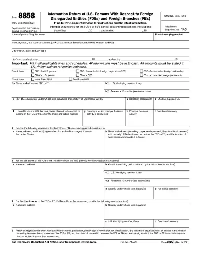 form 8858 Preview on Page 1