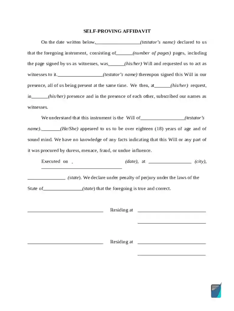 Self-proving affidavit Self-proving affidavit form Preview on Page 1
