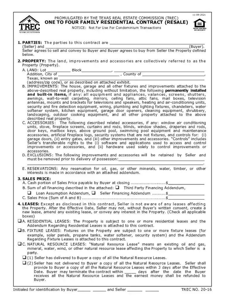 trec 1 4 contract Preview on Page 1