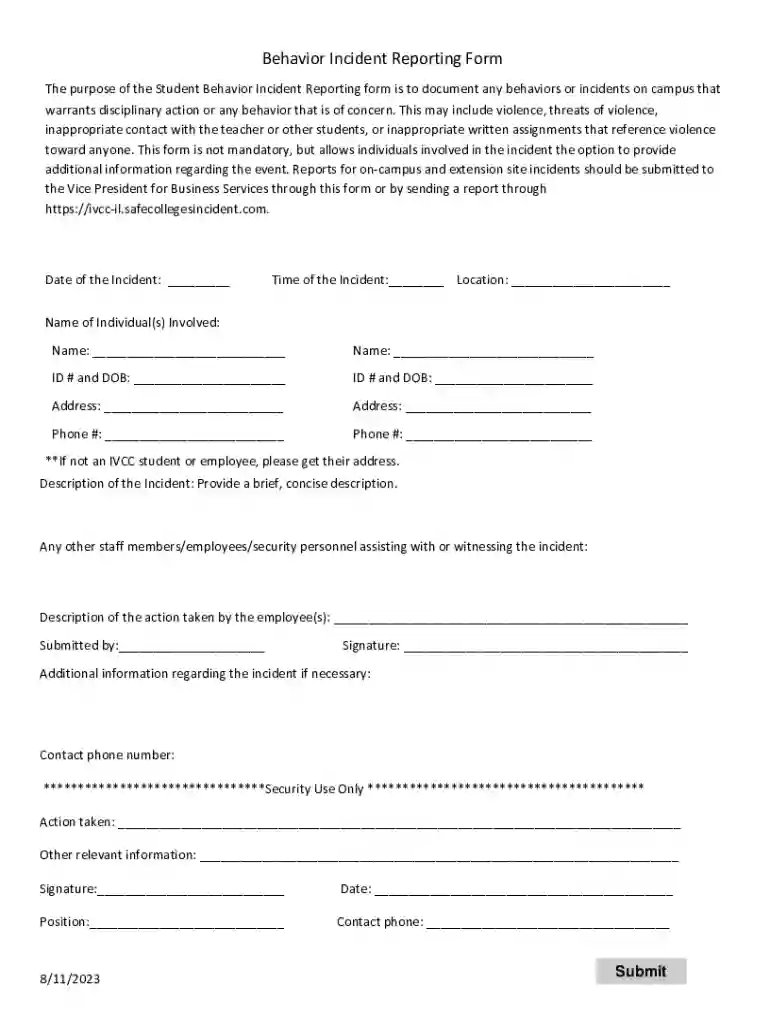 behavior incident reporting form Preview on Page 1