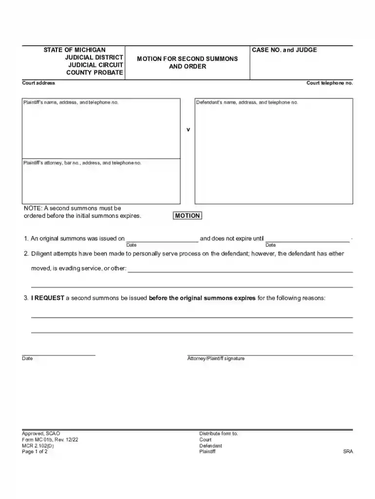 Motion for Second Summons and Order Preview on Page 1