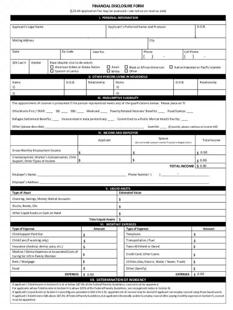 FINANCIAL DISCLOSURE FORM - Public Defender Preview on Page 1