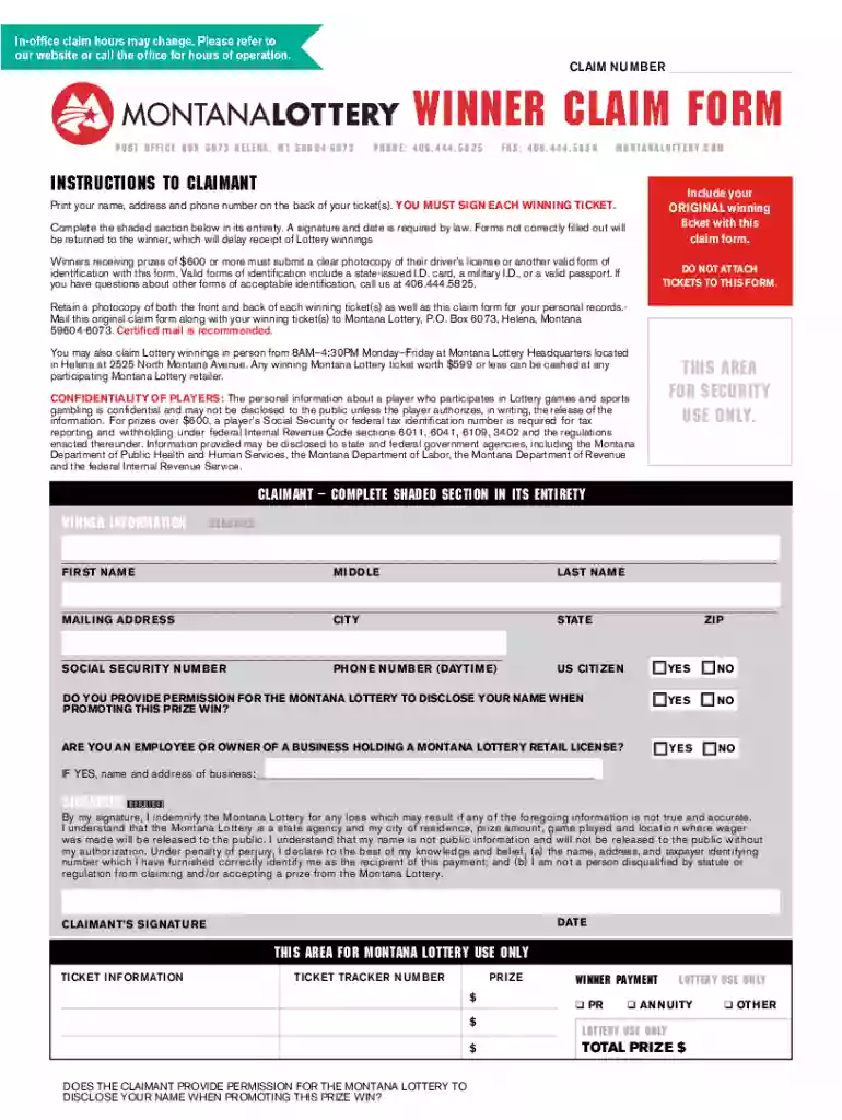 montana lottery claim form Preview on Page 1