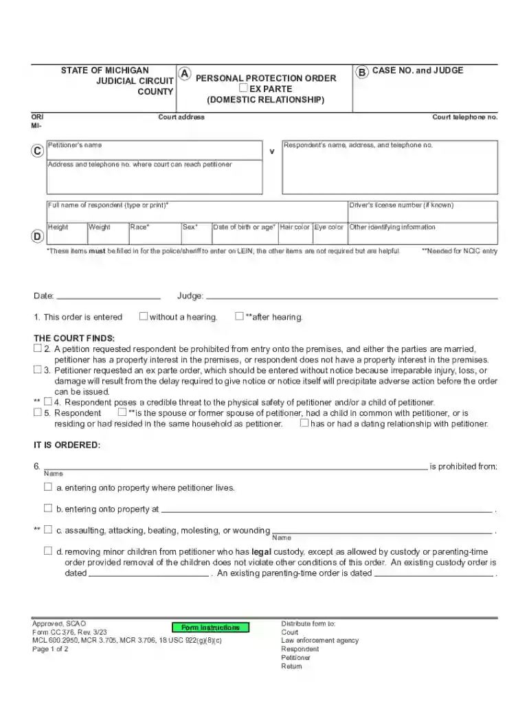 michigan personal protection order Preview on Page 1