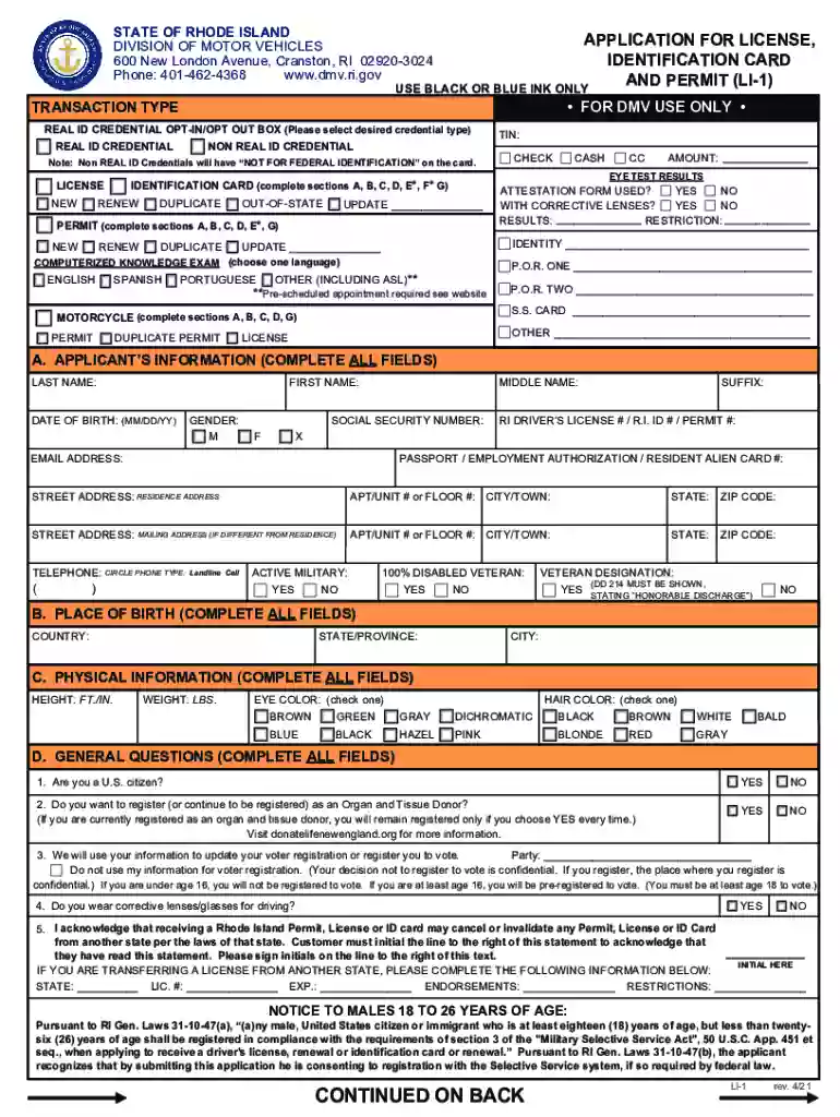 rhode island identification card Preview on Page 1
